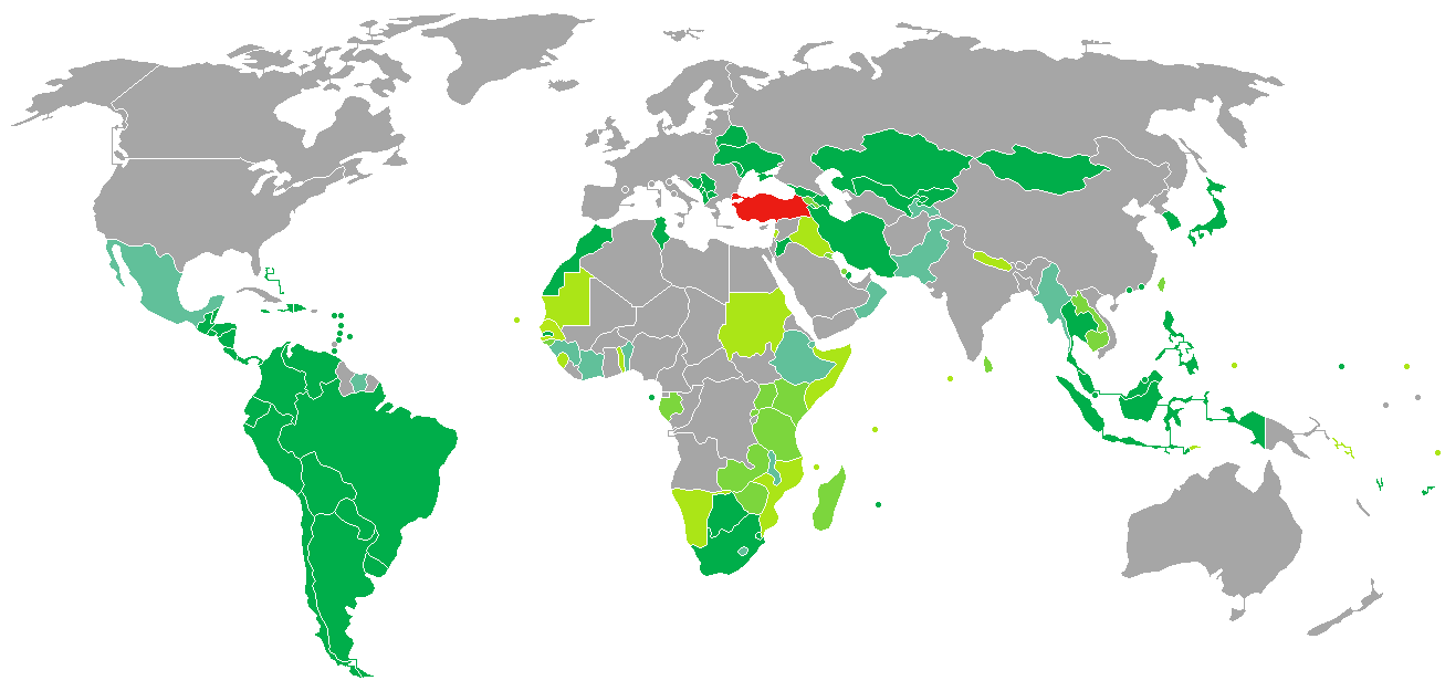 Визовый статус разных стран с турецким паспортом